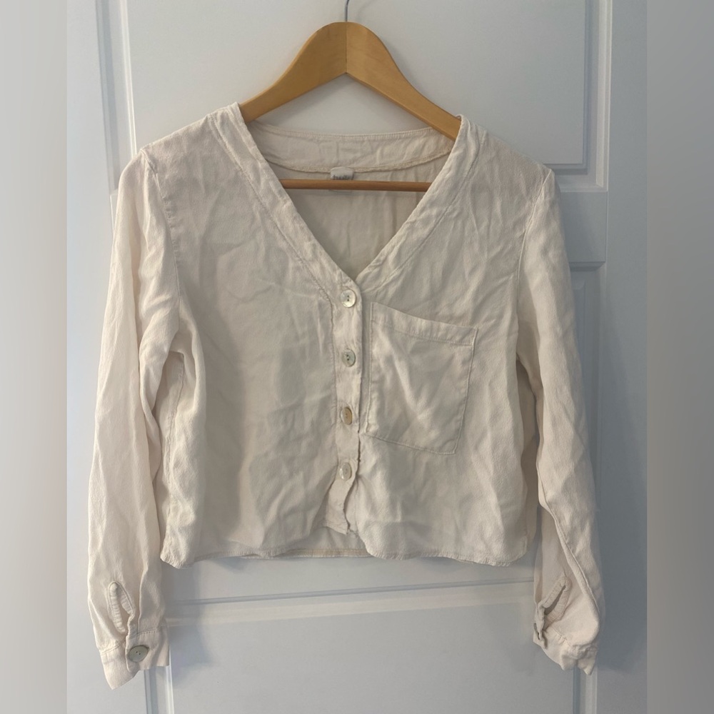 Twik Made in Italy 100% Viscose Cream Cropped Blouse Small Minimalist Boho Top - Picture 2 of 9